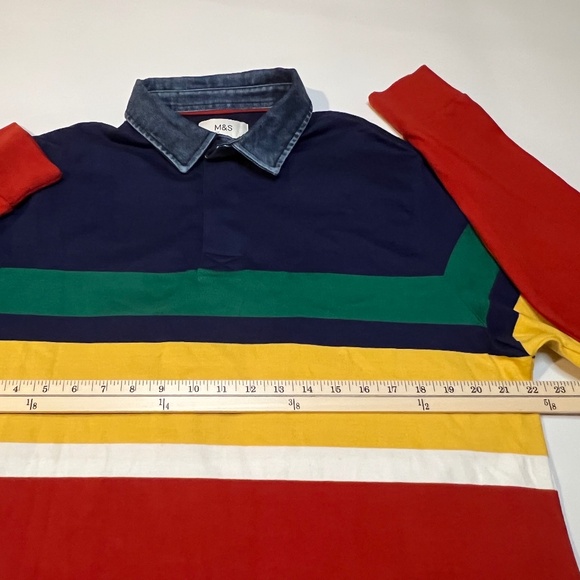 Marks & Spencer M&S Sweater Top Mens Retro Colorblock Striped Cotton Denim - Picture 9 of 16